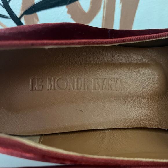 Le Monde Beryl Flat Red Velvet Venetian‎ Italian Slipper Flat Loafers Size 37 - Picture 8 of 8